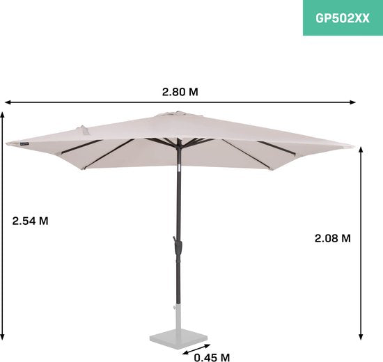 VONROC Premium Parasol à manche Rosolina 280x280cm - Housse de protection incluse - Parasol carré - Inclinable - Toile résistante aux UV - Beige