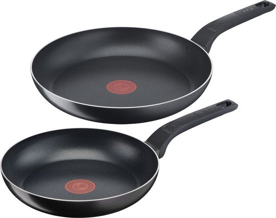 Tefal Easy Cook & Clean - Set de poêles - Ø24 et Ø28 cm - Ne convient pas à l'induction - Revêtement antiadhésif - Aluminium - Noir