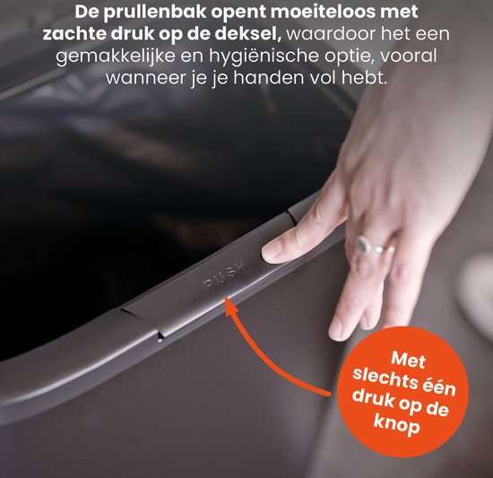 QLT Push Lid Trash Can - Poubelle avec ouverture par bouton poussoir - Poubelle - 55 litres - 42 x 28,5 x 62,5 cm (LxLxH) - Noir