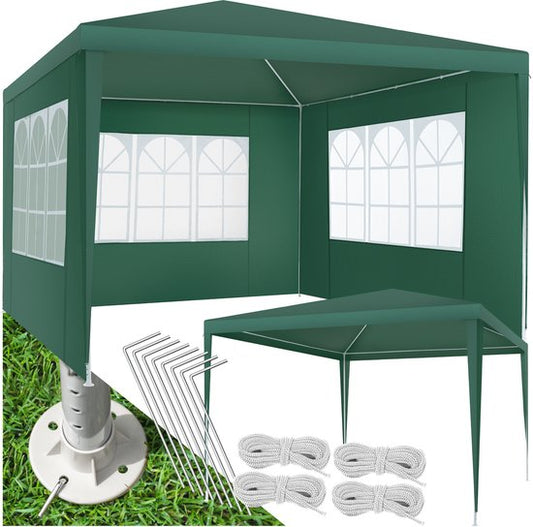 tectake® Pavillon - avec armature renforcée - Tente de réception 3x3 m - Bâche imperméable - Panneaux latéraux amovibles - Pavillon de jardin résistant aux intempéries - Lignes de tension et piquets inclus - Vert - Tente pliante pop-up