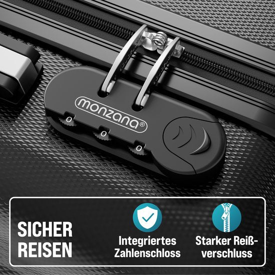 MONZANA 3-Piece Hardcase Suitcase - Valise M L XL Hand Luggage- Black