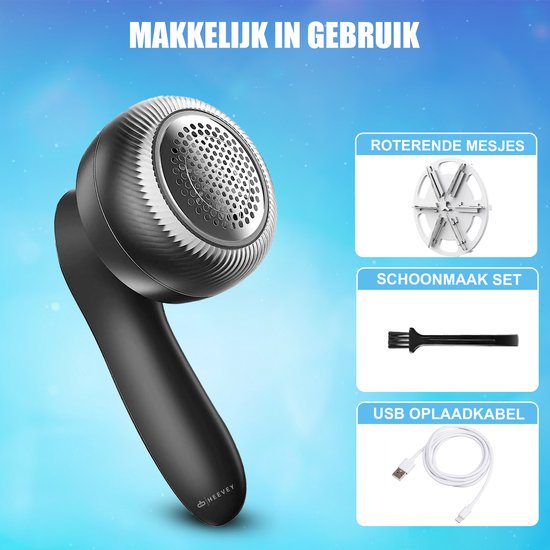 Heevey Electric Lint Remover - Detangler - Tondeuse à peluches - Sans fil et rechargeable - Detangler - 2 lames supplémentaires