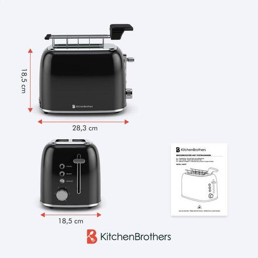 KitchenBrothers Grille-pain 6 niveaux de chaleur - Fentes larges - Grille-pain pour machine à sandwich - 870 W - Noir