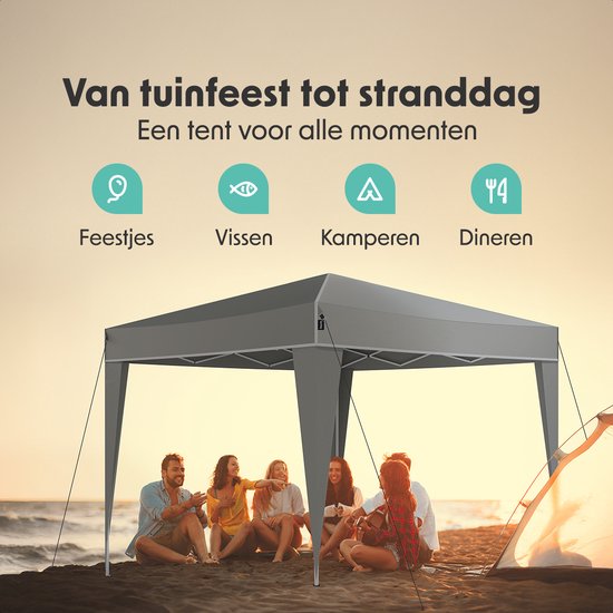 LifeGoods Party Tent Plus - Tente pliante - 3x3 m - Montage facile - Armature renforcée - Imperméable - Sac de transport - Gris