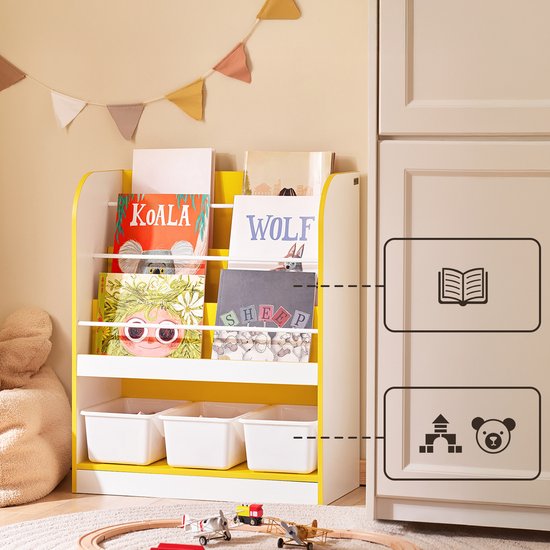 SoBuy KMB108-G Bibliothèque pour enfants - Rack de rangement en bois blanc avec 3 compartiments