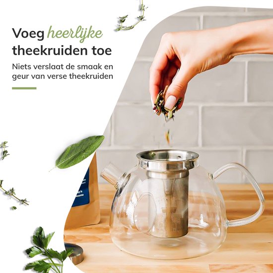 Deleca Théière en verre avec filtre et chauffe-plat - Verre borosilicaté - Tamis en acier inoxydable - Cadeau de Noël - Pour thé en vrac / fleurs de thé - 1.5L