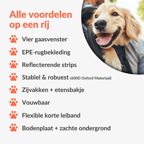 Sac à dos Cadoca pour chien - jusqu'à 20kg Réglable 31x30x41cm - Noir