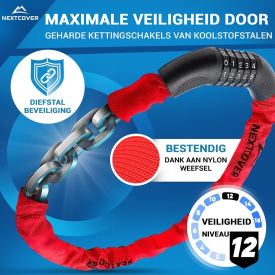 NEXTCOVER® Digit Lock Cadenas pour vélo - L'original - [SAFESECURE] Haute sécurité - Cadenas pour vélo avec code à 5 chiffres, cadenas pour vélo en acier - Cadenas pour vélo parfait pour e-bike - Cadenas pour chaîne Rouge
