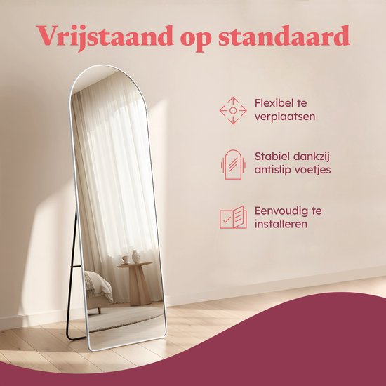 Fraay Pass Mirror 160x55cm - Standing & Hanging - Minimalist Wall Mirror - Standing Mirror - White Matt