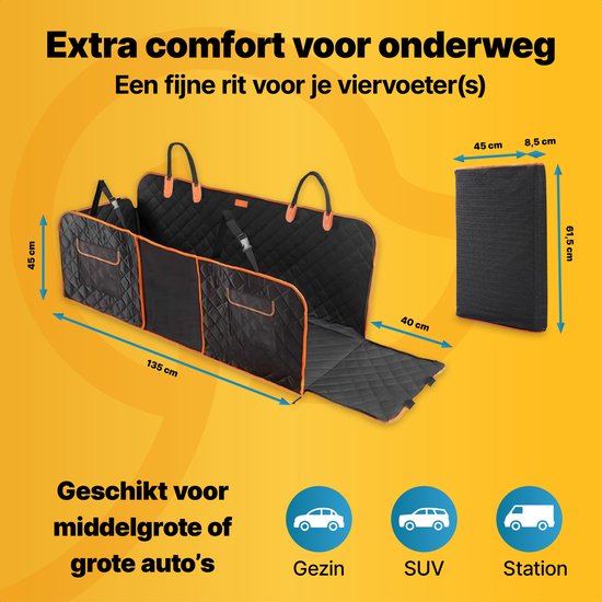 Tapis pour chien Jake and Jacky XXL avec extension de siège arrière - Tapis de voiture pour chien avec sol dur - Housse de voiture protectrice - Tapis pour chien - Tapis de voiture et sac de rangement inclus
