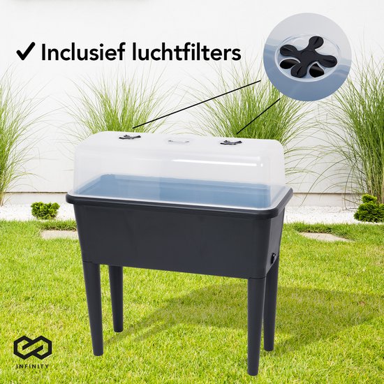 Infinity Goods Growing Table On Legs XXL - Jardinière - Rectangulaire - 76 x 37 x 85 cm - 70L - Extérieur Intérieur - Couvercle - Noir