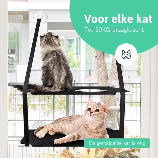 Hamac de fenêtre - Double couche - Avec ventouses - Poids de transport 20kg - Hamac pour chat - Hamac pour chat - Lit pour chat - Coussin pour chat - Banc pour chat - Panier pour chat - Fenêtre - Hamac pour chat Fenêtre - Noir - Radiateur