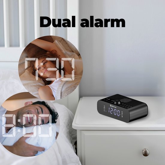Denver Radio-réveil DAB avec Bluetooth - Réveil numérique - Chargement via USB-C - Radio FM - Double alarme - CRD515