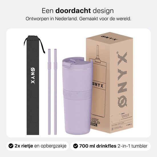 ONYX Bouteille à boire avec paille 700ML - Bouteille d'eau pour enfants et adultes - Mug Thermos Mug de voyage en acier inoxydable - Buvette de motivation - Tasse à boire pour l'école - Violet pastel