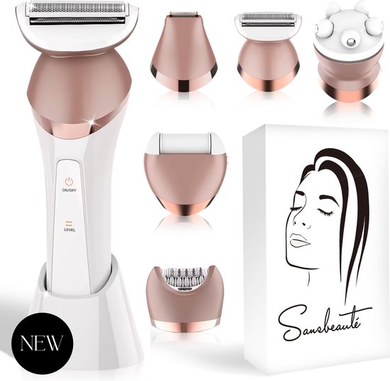 Rasage Femme 6 en 1 -Sansbeauté® - Visage - Aisselles - Jambes - Maillot - Rasoir - Epilateur Femme - Tondeuse - Rechargeable USB - blanc