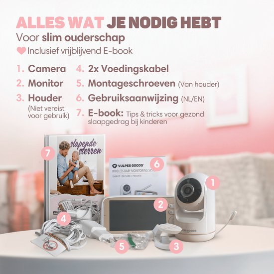 Vulpes Goods® Babycare - Baby Monitor avec caméra - Baby Monitor avec caméra et VOX - écran FULL HD de 5 pouces - télécommandable - Baby Camera - Baby Monitors with Sound Detection - Nightvision - PRO Version - White