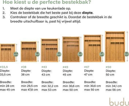 Budu Plateau à couverts extensible en bambou #33.5 (33.5 cm de profondeur) - Cassette à couverts en bois - Tiroir à couverts - 33.5 x 28 - 45 cm - 5/7 compartiments