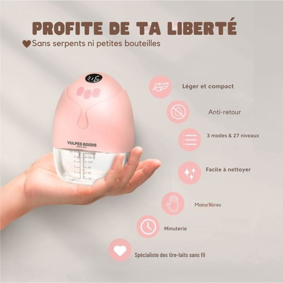 Tire-lait mains libres électrique sans fil - Vulpes Goods® BabyCare - Portable - 2 pièces - version MAX - rose