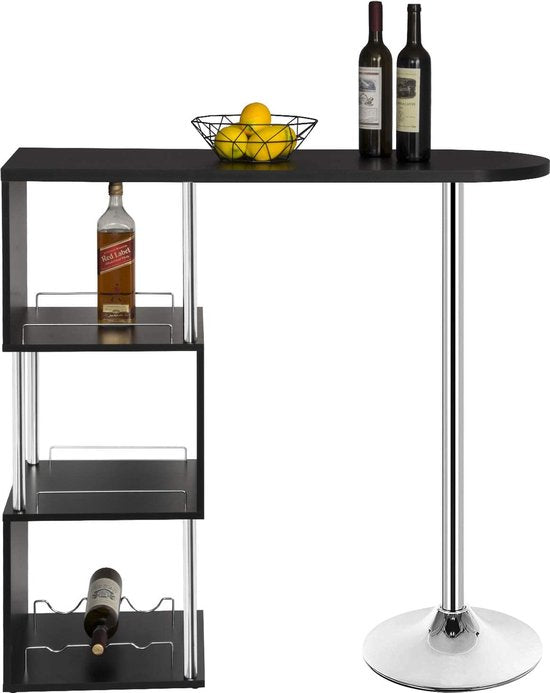 Rootz Table de bar - Support bistrot - Bureau haut - Table de service - Table de pub - Surface de repas - Station de divertissement - Noir - 113x40x105cm