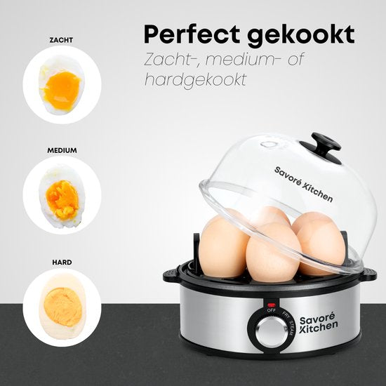 Savoré Kitchen 4-in-1 Poule à oeufs 7 oeufs - Plaque antiadhésive - Electrique - Poule à oeufs avec minuterie