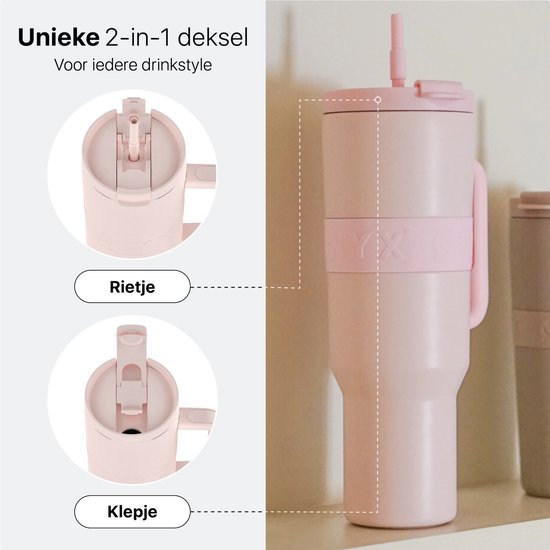 ONYX Bouteille à boire avec paille 1 litre - Bouteille d'eau pour enfants et adultes - Mug Thermos Mug de voyage en acier inoxydable - Buvette de motivation - Tasse à boire pour l'école - Rose bonbon