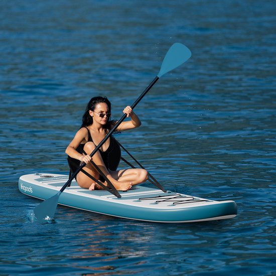 LifeGoods PaddlePro SUP Board - avec siège - Planche à pagaie gonflable - Ensemble complet - Max. 135KG - 320x81cm - Blanc/Aqua profond