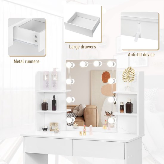 Rootz Dressing Table - Dresser - Station de maquillage - Beauty Table - Cosmetic Stand - Glamour Table - White - 41.1x20.3x6.1 inches