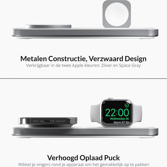 Favolt Site:3 Magsafe 3 in 1 Wireless Charger (MFi/QI) Magnetic Charging Station for iPhone Apple Watch AirPods Silver