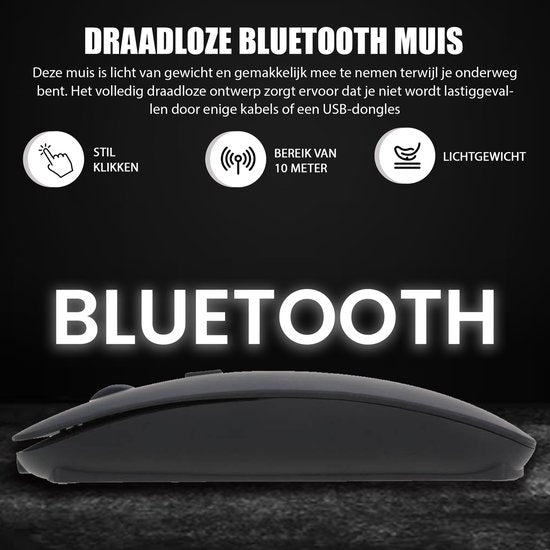 K&L Wireless Mouse - Souris sans fil Bluetooth pour ordinateur portable - Silencieuse - Rechargeable - Noir