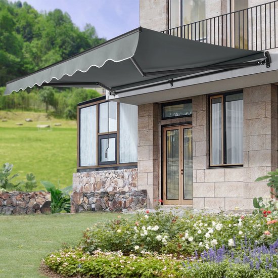 Auvent - 350 x 300 cm - Gris foncé - Accessoires de montage inclus