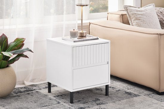 SoBuy FBT157-W Table de chevet - Blanc avec 2 tiroirs et bois composite