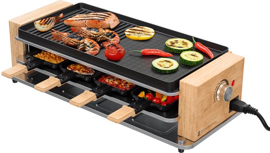 KitchenBrothers Gourmet Set - 950W - Assiette Gourmet 8 personnes - Set avec casseroles et spatules - 46,5 x 23 cm - Bois/Noir