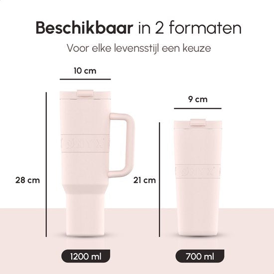 ONYX Bouteille à boire avec paille 1,2 litre - Bouteille d'eau pour enfants et adultes - Tasse thermos - Tasse de voyage - Boire pour la motivation - Tasse à boire pour l'école - Rose
