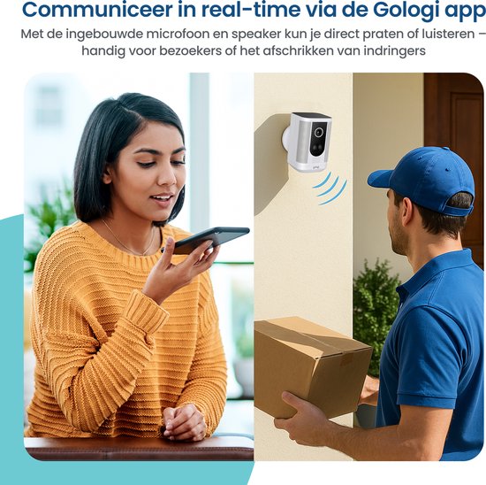 Gologi Solar Pro Caméra de sécurité extérieure - 5200 mAh - Vision nocturne - Détection de mouvement - Caméra de surveillance - Panneau solaire - Sans fil - USB-C - WiFi et App - Blanc