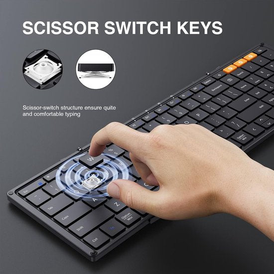 ProtoArc Foldable Keyboard - Full-Size Wireless Keyboard - Travel Keyboard Portable - Bluetooth Keyboards - Laptop IOS Android Windows Tablet iPad Smartphone PC Computer - Black