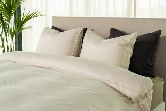 Kayori Elin Housse de couette Satin de coton - 140x200-220 cm +1 taie d'oreiller - Single - Sand