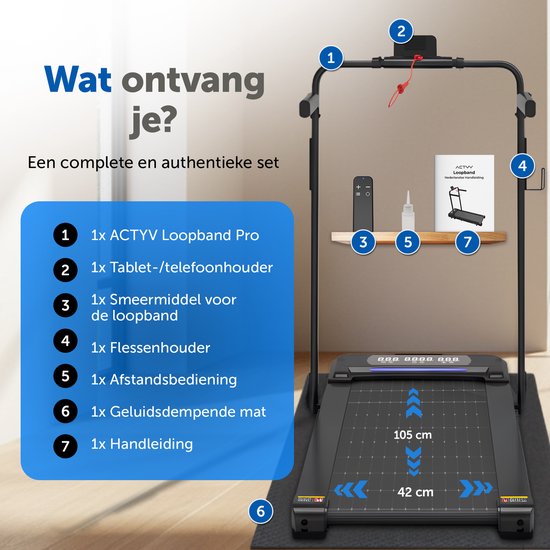 ACTYV Tapis de course pliable 1-12km/h avec fonction d'inclinaison de 6% - avec huile de lubrification, tapis de protection - Tapis de course - Bande de marche - Tapis de marche - Pour la maison - électrique - pliable V3