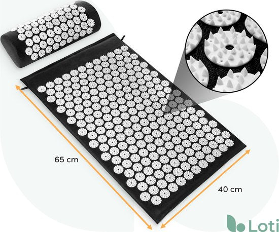Loti Nail Mat with Nail Cushion - Black/White - Tapis d'acupression - Lit d'ongle - Coussin d'acupuncture - Massage Shakti - Sac de transport inclus