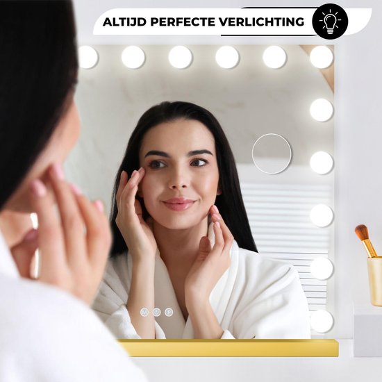 Bayt Hollywood Mirror with Lighting - Make-up Mirror with Lighting - Mirror with Lighting - Hollywood Mirror 80x60 - Dimmable - 10x Magnification - 80x60cm - Gold