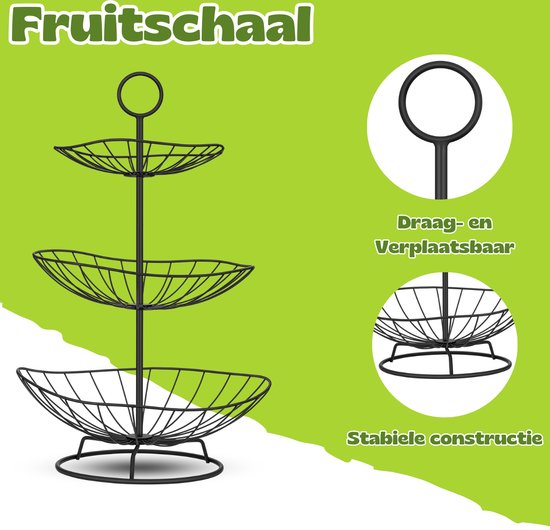 Vaive Chic Fruit Bowl 3 layer - Fruit Etagere - Fruit basket - Etagères - Black