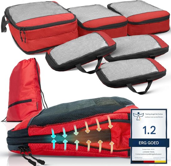 Cubes d'emballage avec compression pour la valise et le sac à dos, sac d'emballage inclus, Sunset Blaze - Rouge