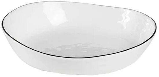Salière Porcelaine - Broste Copenhagen - L18.2 x L20 x H4 cm - blanche avec bord noir