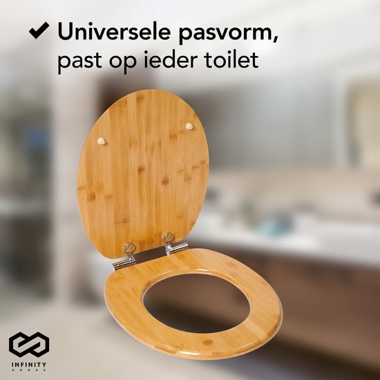 Infinity Goods Bamboo Toilet Seat Terry - Toilet Seat With Lid - Soft Close - Stainless Steel Hinges - Includes Fixing hardware