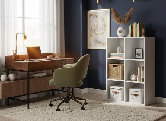 VDD - Etagère avec 3 boîtes de rangement - Armoire murale - Etagère blanche - Etagère - Armoire murale - Armoires murales Living room - 6 étagères - Blanc