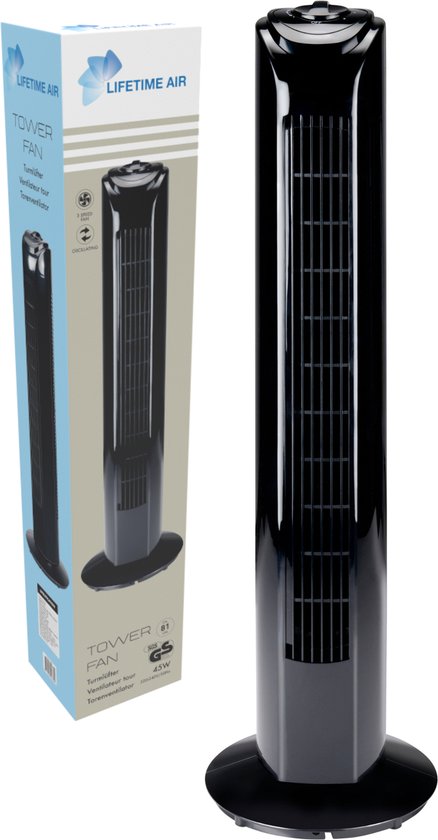 Lifetime Air Tower Fan - Ventilateur à 3 vitesses - Ventilateur rotatif sur pied - Ventilateur de sol 54dB - Parfait pour la chambre et le bureau - Câble secteur 1.5M - 81 x 67 cm - Noir