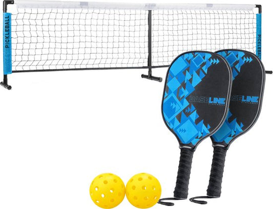 Set de Pickleball Baseline - Filet, 2 pagaies et 2 balles inclus - Battes en bois - Filet de 2,4 mètres