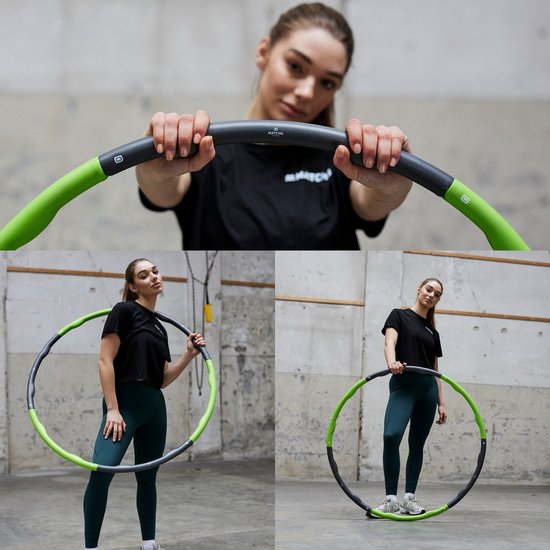 Matchu Sports - Hula hoop fitness - Waist trainer - Hula hoop lesté - Abdominaux - 1,2 KG - Ø 100 cm - Vert / Gris