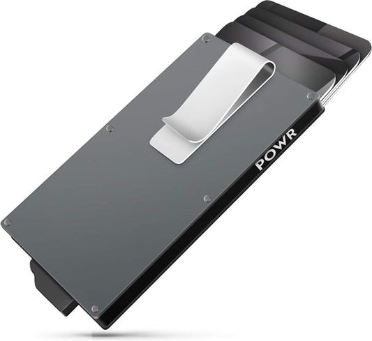 Powr RFID Wallet - Smart Wallet - Slim Wallet - Card Holder Cards - Card Holder with Money Clip - Anti-theft - Titanium - NFC Blocker