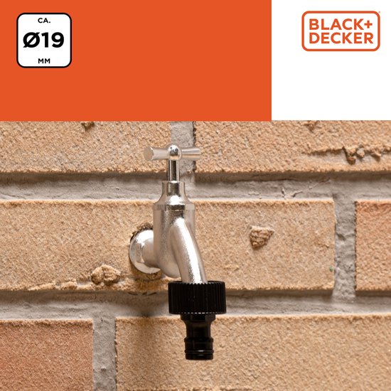BLACK+DECKER Robinet 3/4" - ⌀ 19 CM - Coupleur - Plastique - Noir
