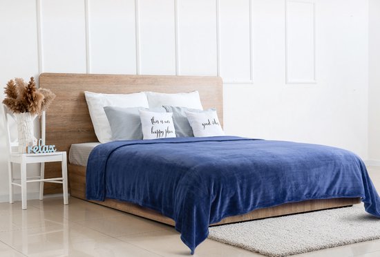 H&C Luxury Plaid 240x220 - Grande couverture - Extra douce - Bleu